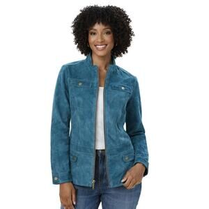 MSRP $199.50 NWOT Chico’s Suede Leather Shacket Aqua Blue Size S | QUICK SHIP